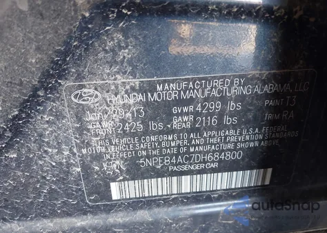 2013 Hyundai Sonata Gls from USA, damaged, VIN 5NPEB4AC7DH684800